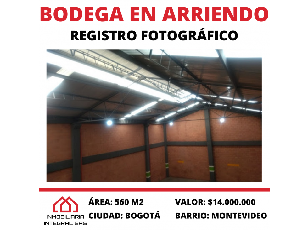 BODEGA EN ARRIENDO - 560 M2 - $14.000.000 - MONTEVIDEO