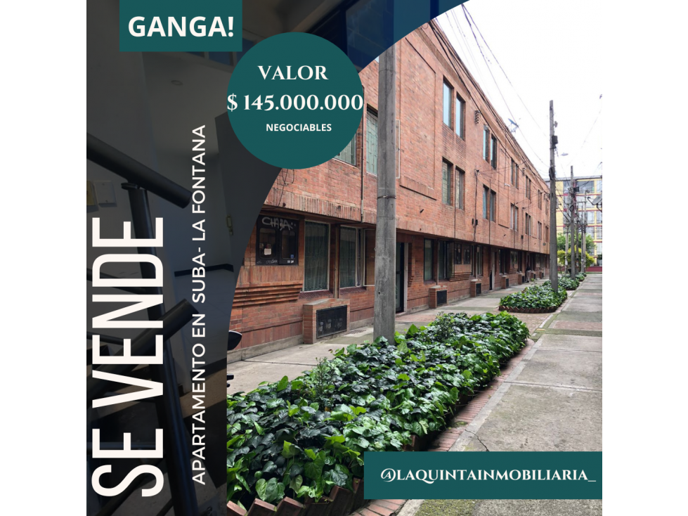 GANGA ! SE VENDE ILUMINADO APARTAMENTO EN SUBA  - CERCA PLAZA IMPERIAL