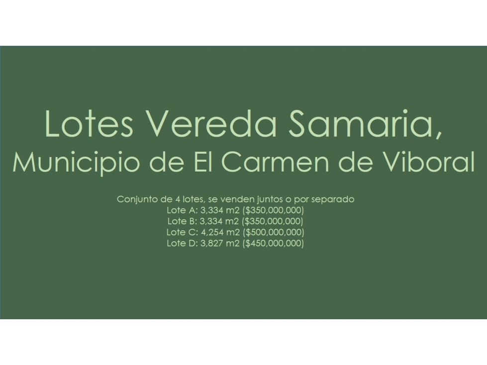 Venta  lote Vereda Samaria Carmen de Viboral