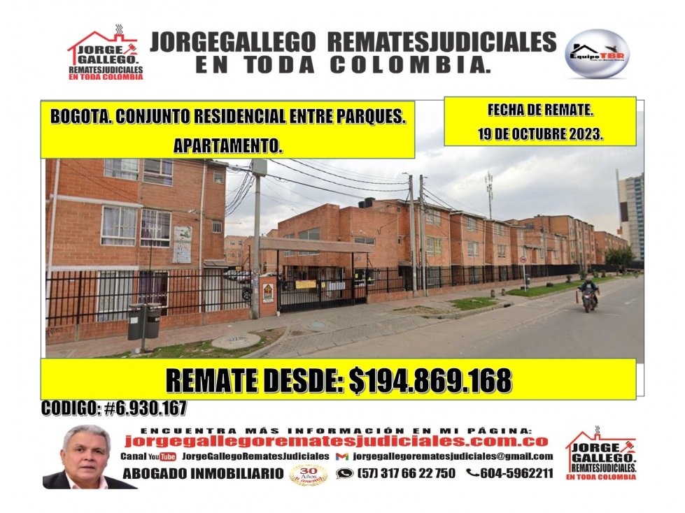 Remate. Bogota. Conjunto residencial Entre Rios. Apartamento.