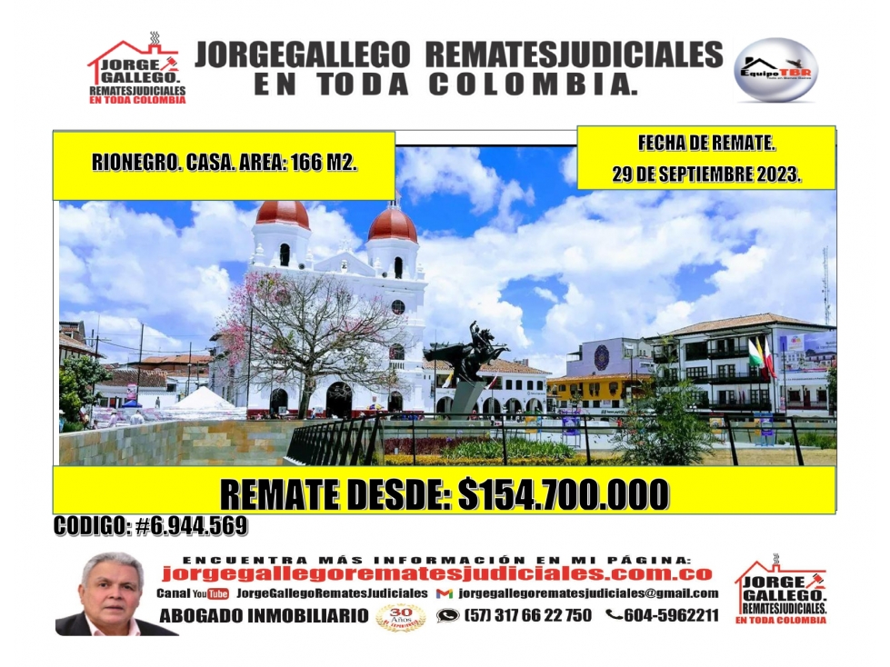 Remate. Rionegro. Casa. Area: 166 M2.