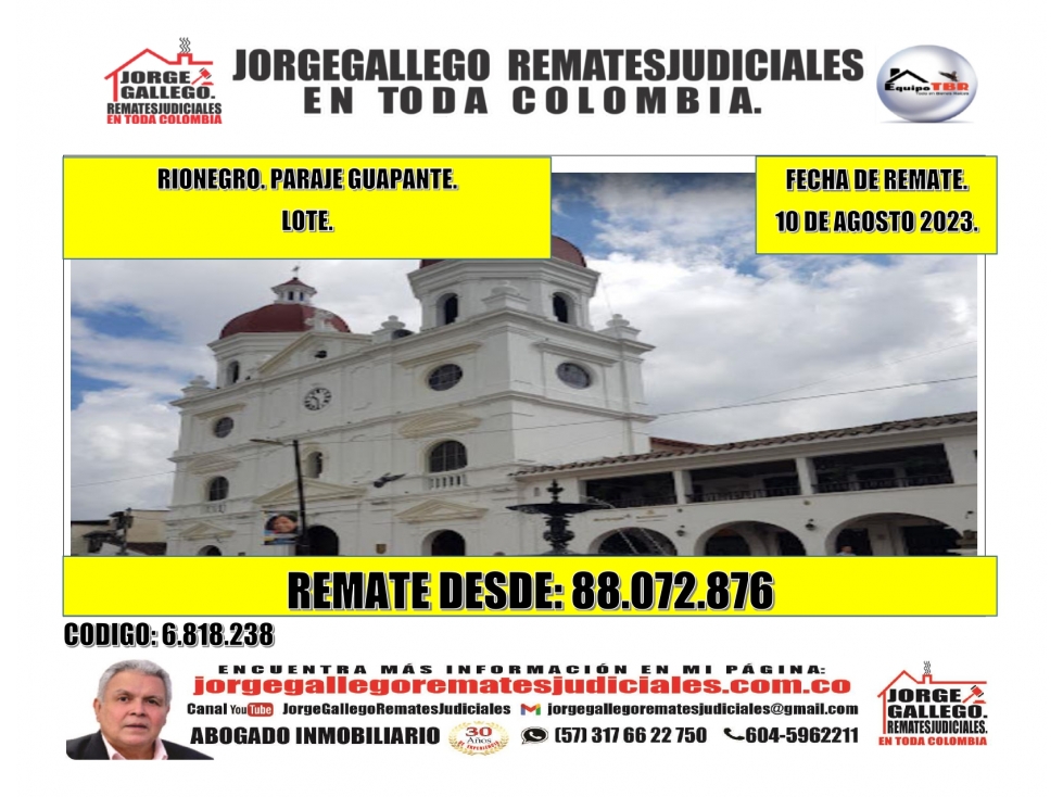 Remate. Rionegro Vereda Guapante. Lote.