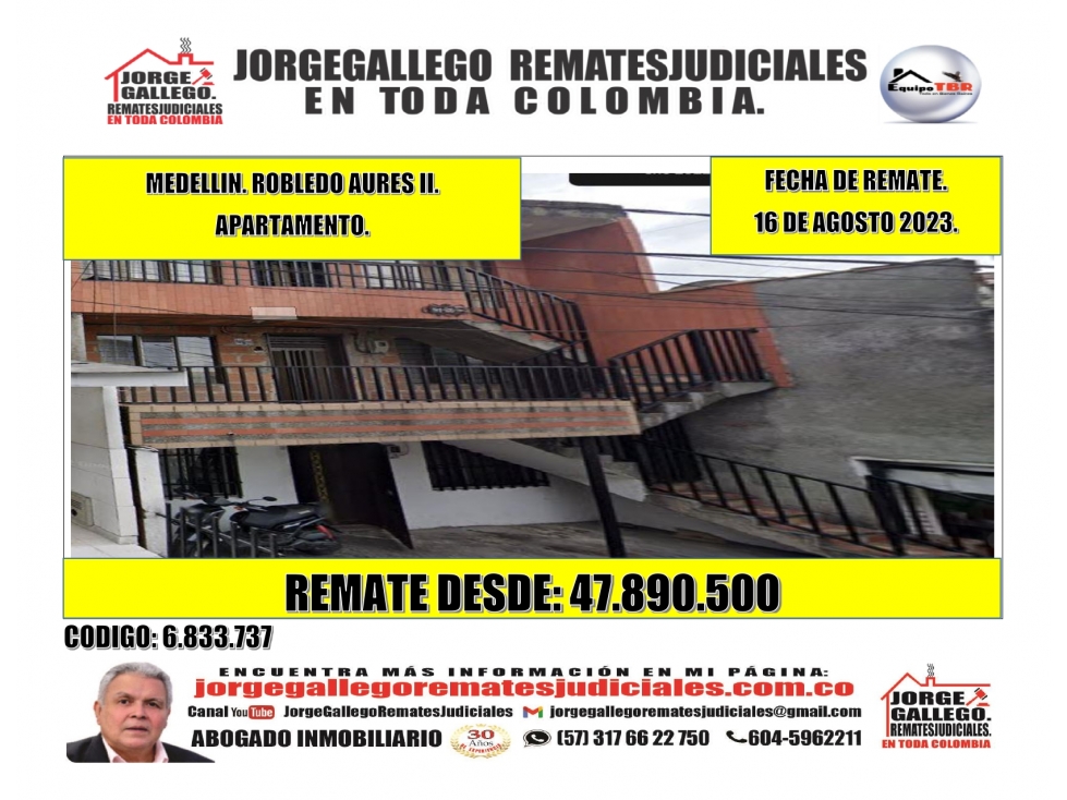 Remate. Medellin. Robledo Aures II. Apartamento.