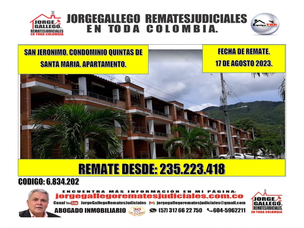 Remate. San Jeronimo. Condominio Quintas de Santa Maria. Apto.