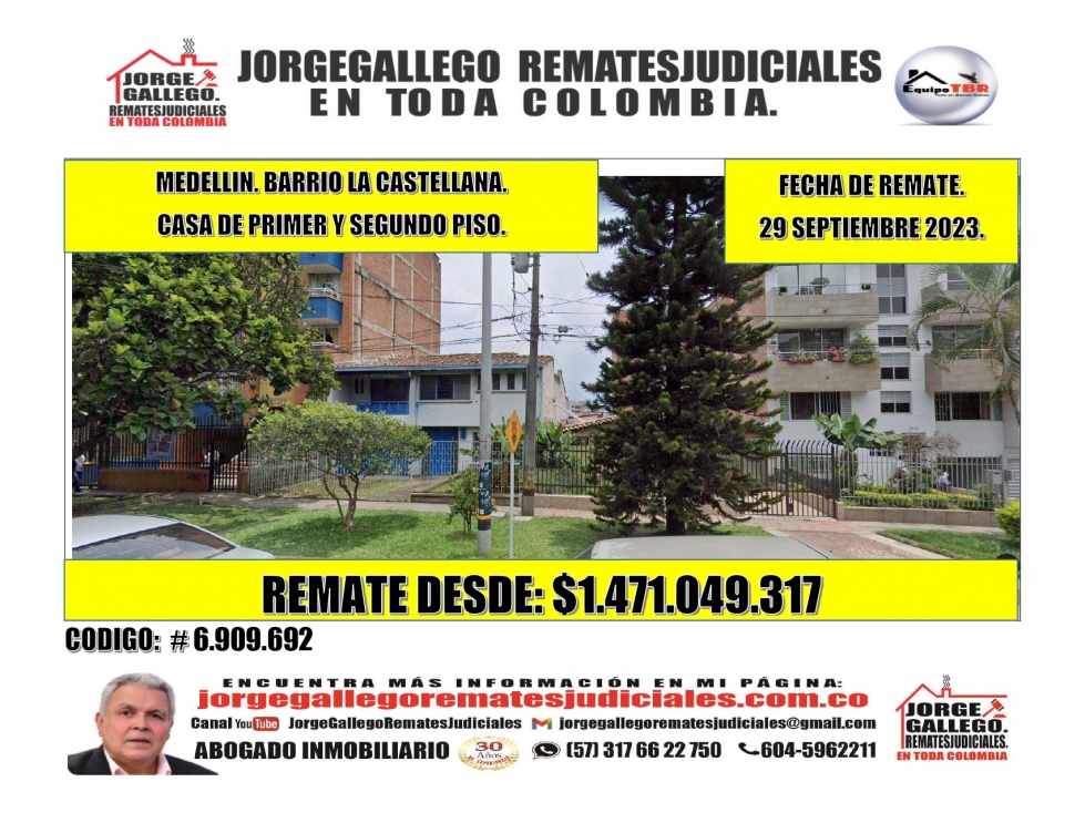 Remate. Medellin. Barrio la Castellana Casa de primer y segundo piso.