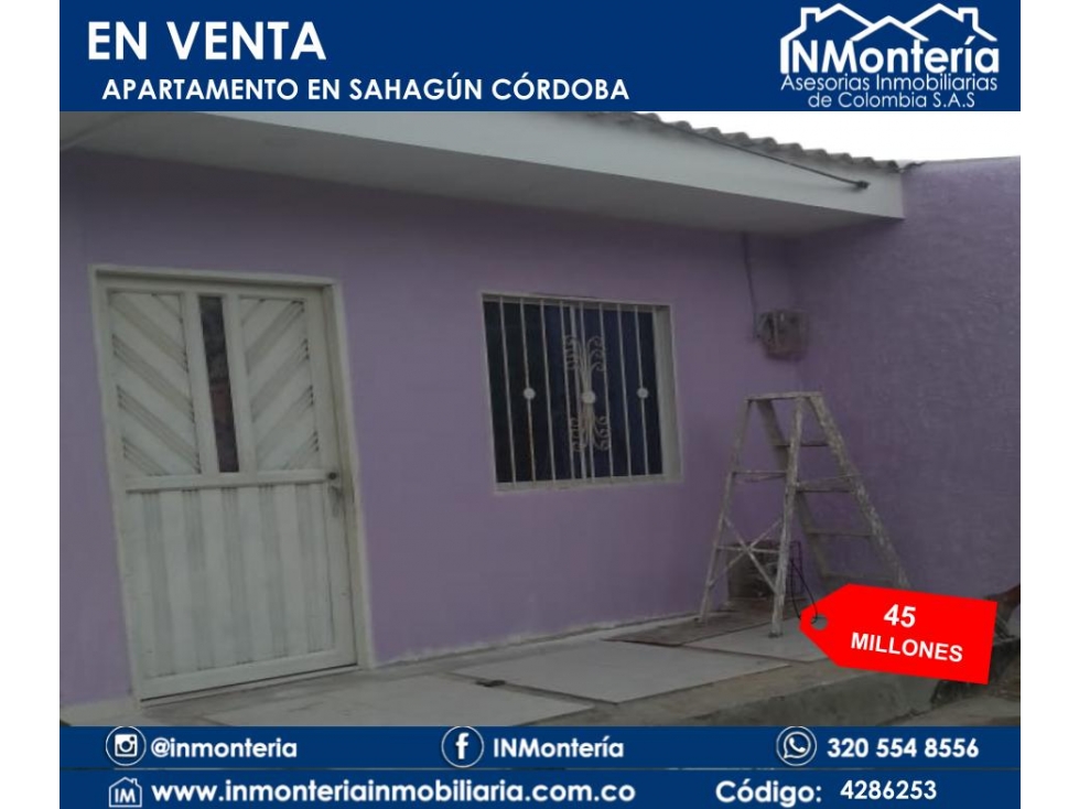 SE VENDE APARTAMENTO EN SAHAGUN CORDOBA