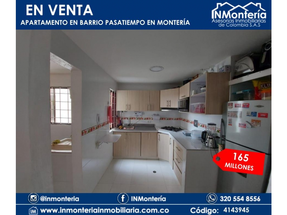 SE VENDE APARTAMENTO EN BARRIO PASATIEMPO EN MONTERÌA