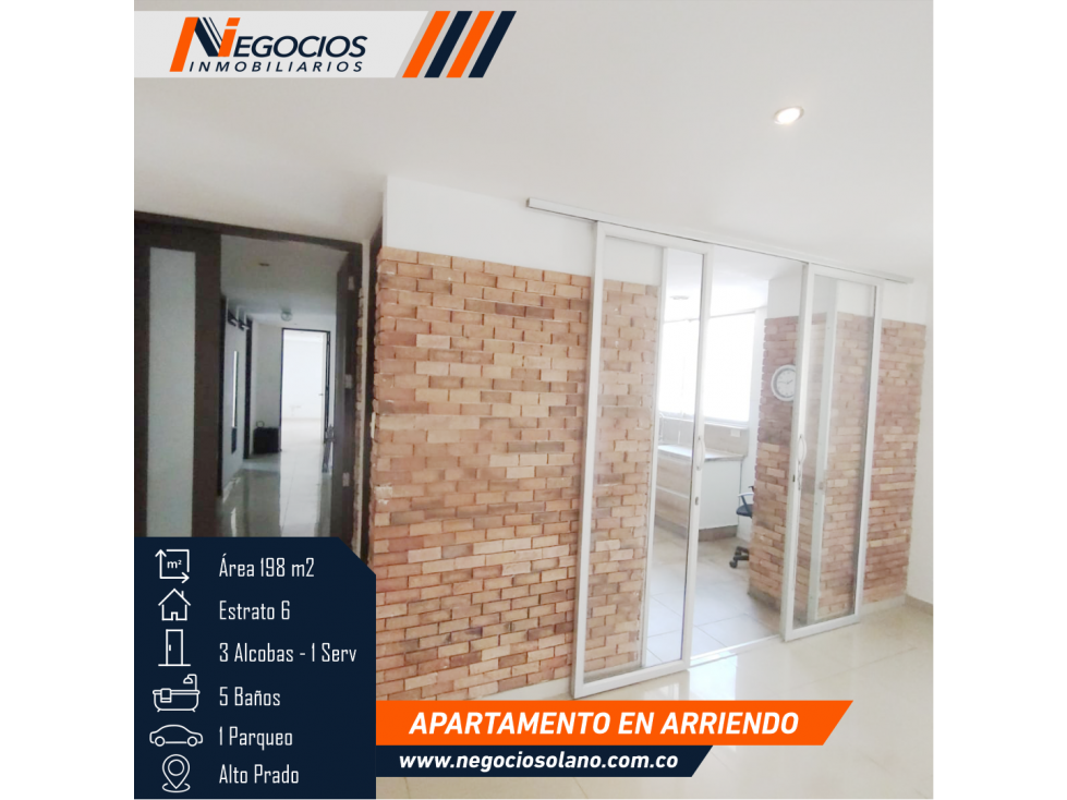 APARTAMENTO EN ARRIENDO - ALTO PRADO