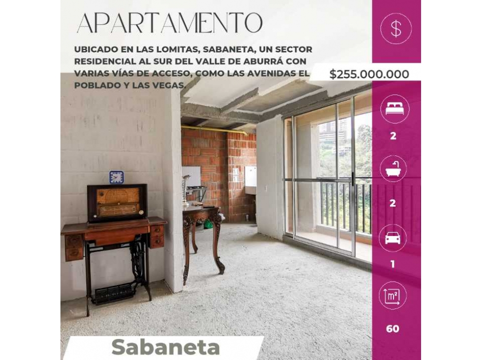 Apartamento en venta Sabaneta, en obra gris
