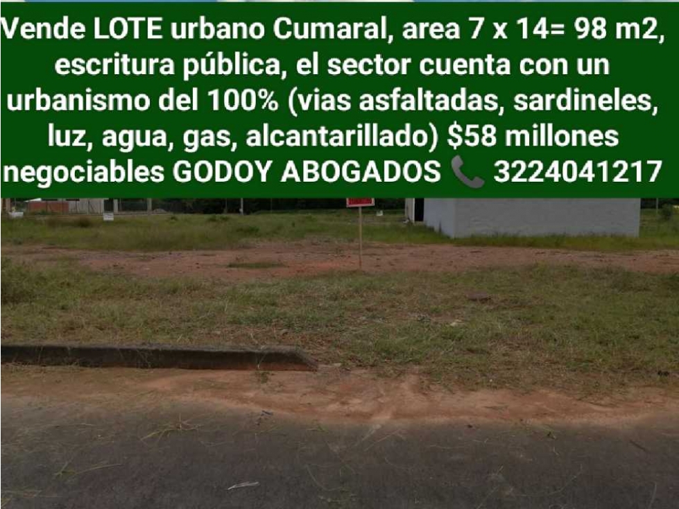 Se vende lote urbano en Cumaral Meta