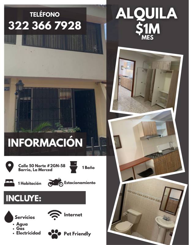 Arriendo Aparta Estudio 1 persona con Mascota
